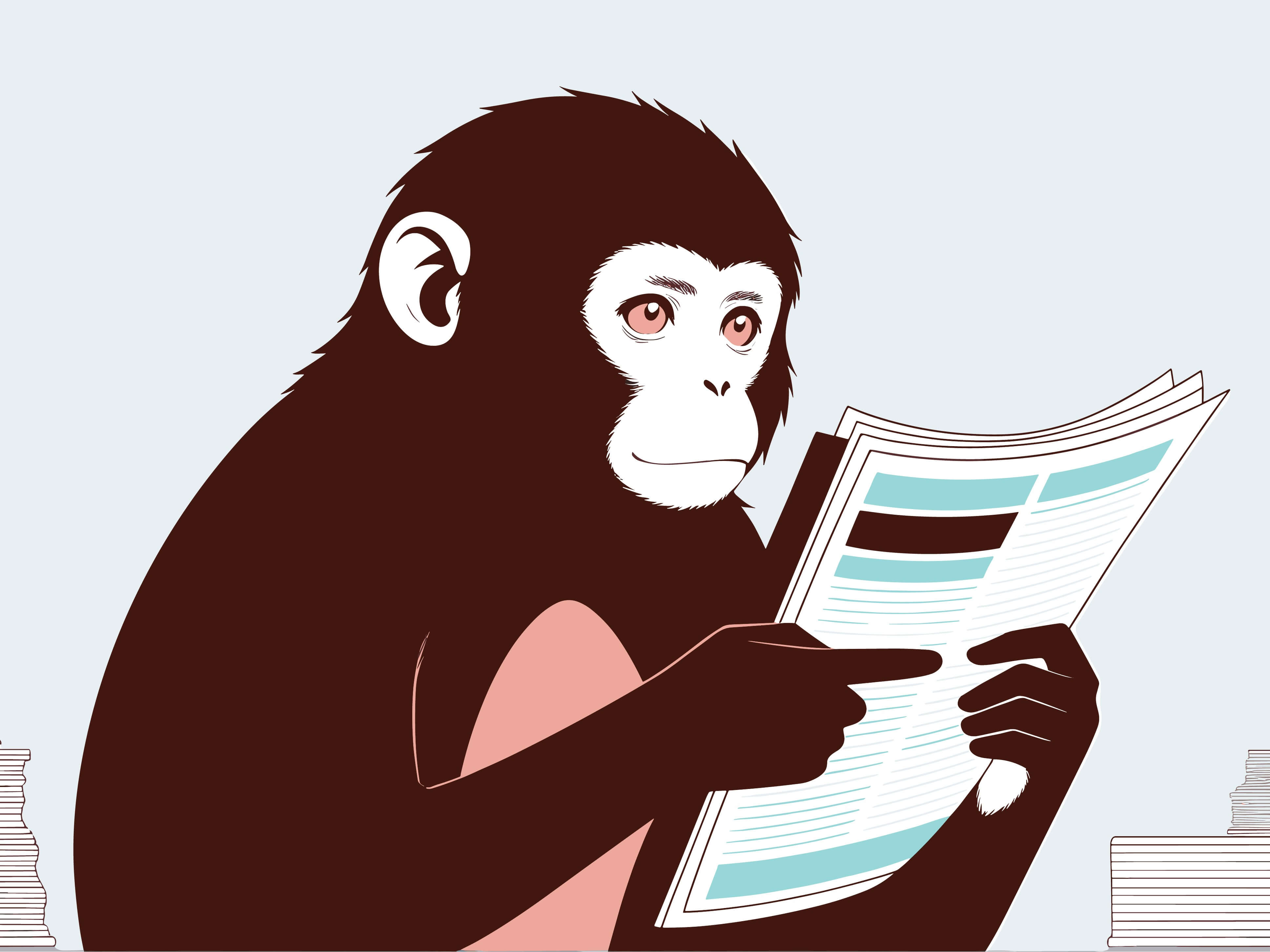 A monkey reading a newspaper